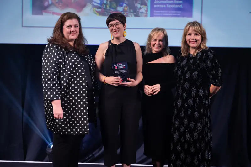 Rhiannon Davies of The Scottish Beacon wins the Women in Journalism Georgina Henry Award at the British Journalism Awards 2023. Picture: ASV Photography for Press Gazette