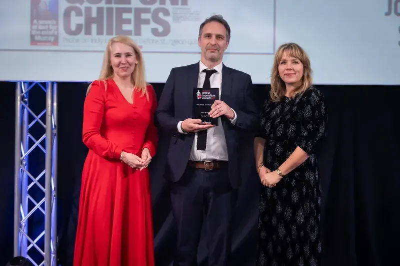 John Ferguson of the Sunday Mail picks up the Politics Journalism award at the British Journalism Awards 2023. Picture: ASV Photography for Press Gazette